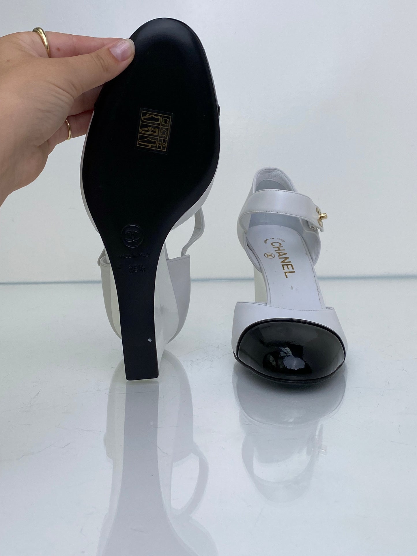Chanel Black & White Mary Jane CC Wedges, 39.5 (Copy)