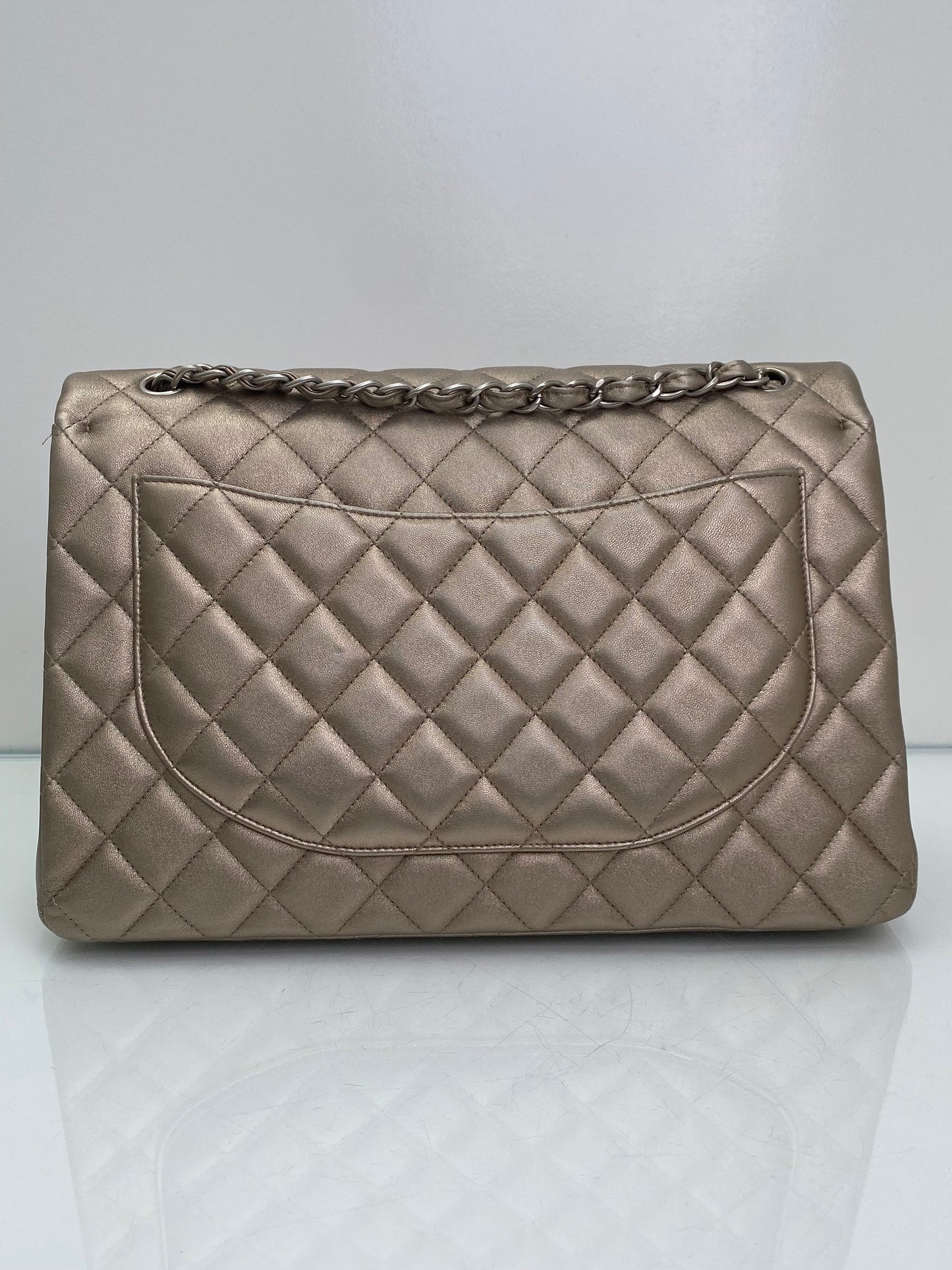 Chanel Single Flap Maxi Lambskin Pewter SHW