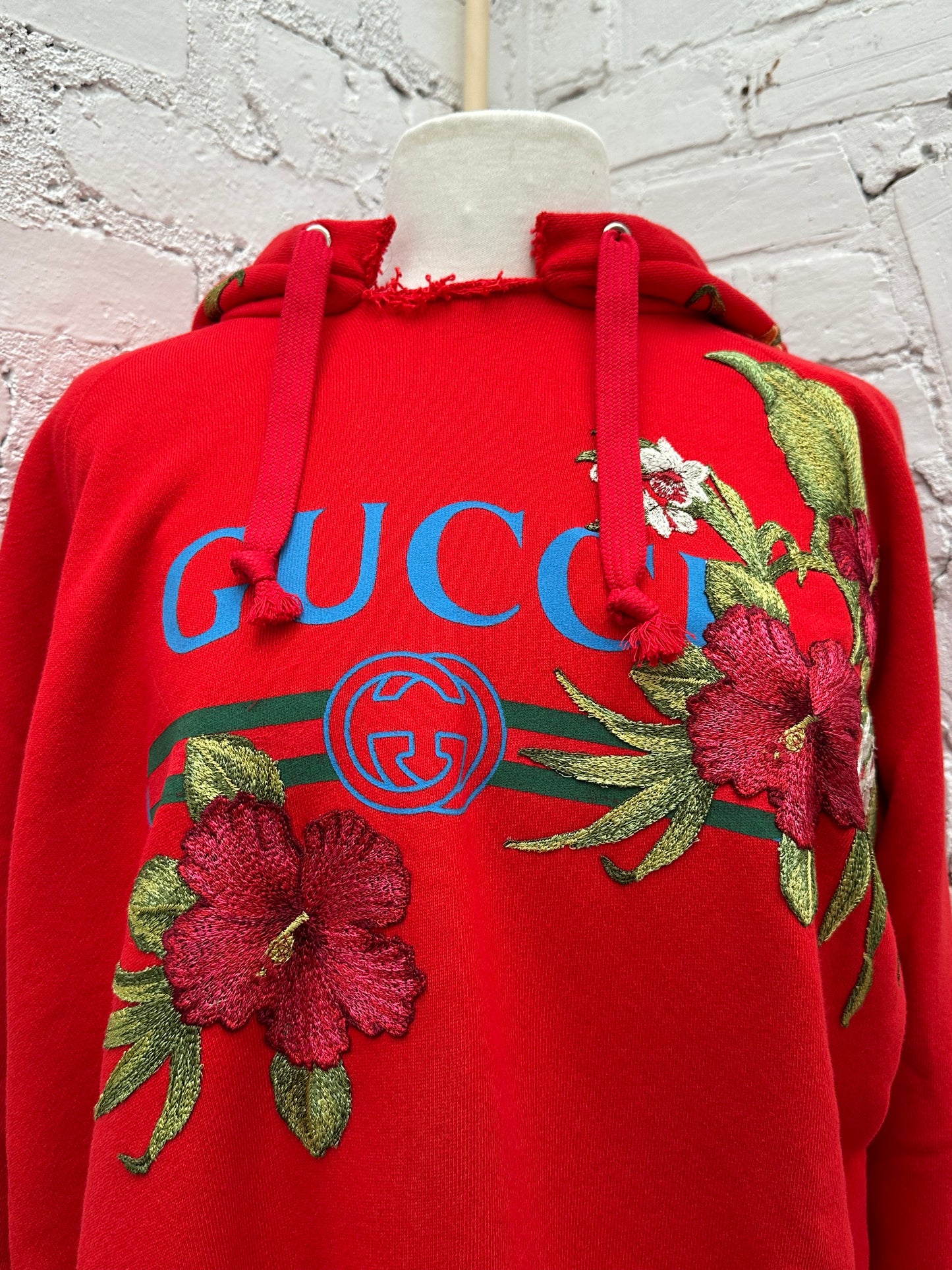 Gucci Red GG Floral Embroidered Logo Hoodie, L