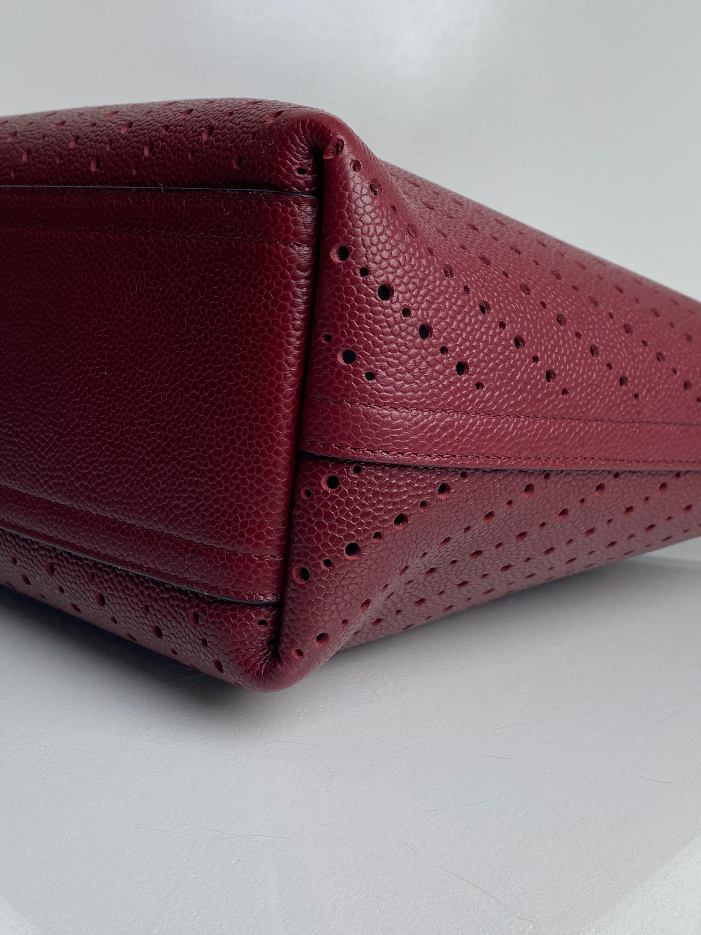 Chanel Burgundy Perforated Calfksin Medium Shopping Tote Bag SHW #22