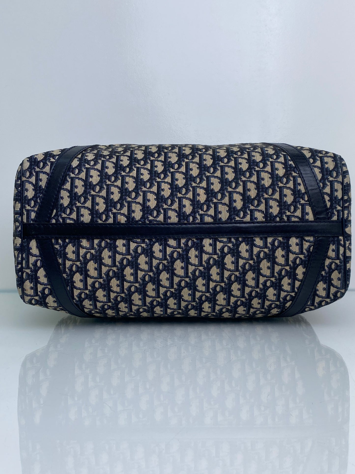 Dior Vintage Navy Oblique Boston Bag SHW