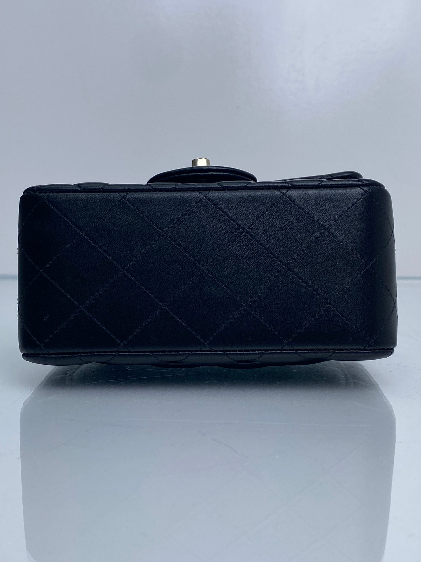 Chanel Black Quilted Lambskin Square Classic Single Flap Mini Bag LGHW