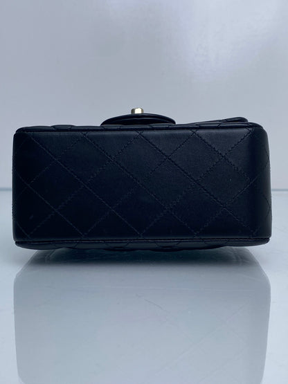 Chanel Black Quilted Lambskin Square Classic Single Flap Mini Bag LGHW