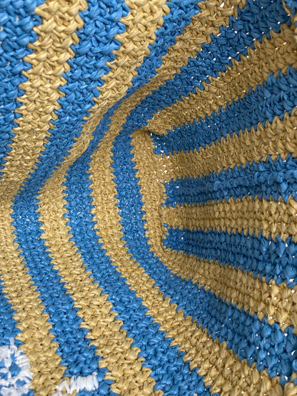 Prada Tan & Blue Striped Raffia Tote Bag SHW