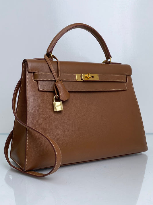 Hermes Kelly 32 Sellier Gold Epsom GHW #Z