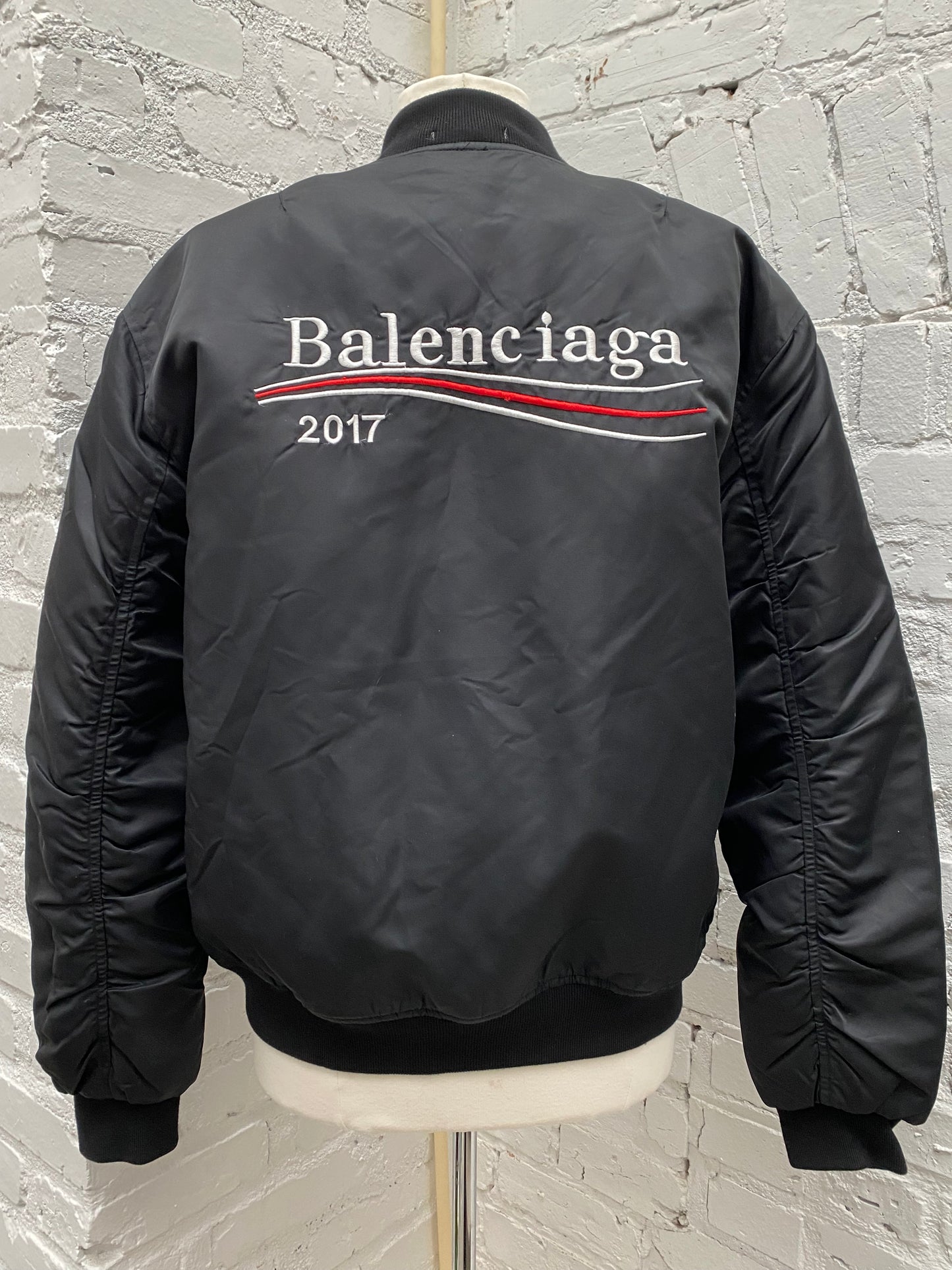 Balenciaga Black Nylon Bomber Jacket, XL