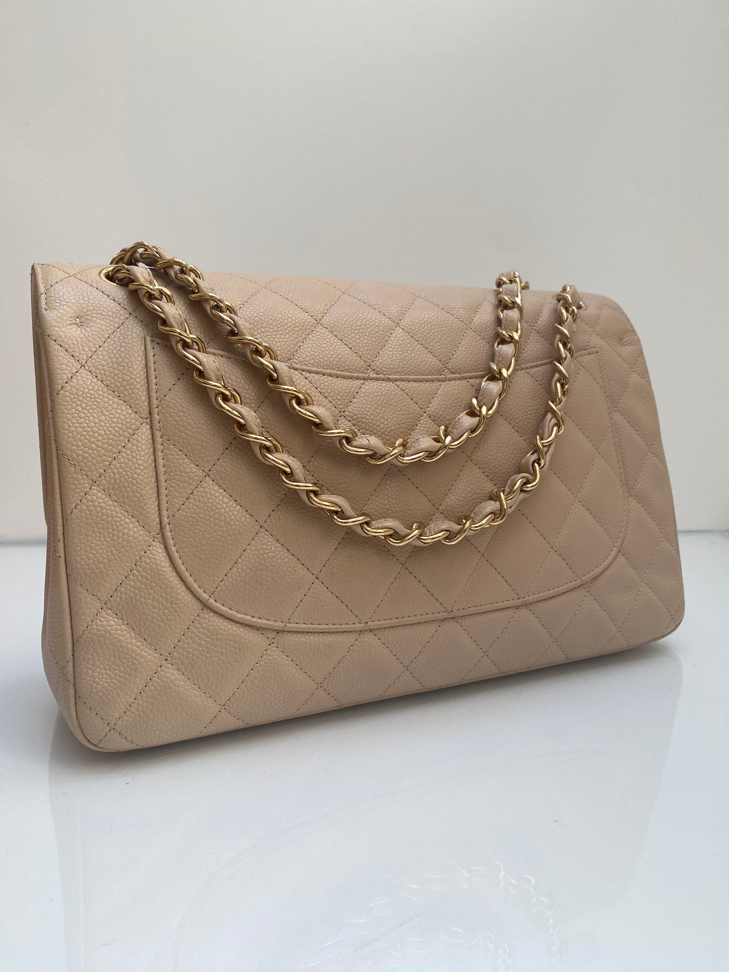 Chanel Beige Jumbo Double Flap Caviar GHW Bag