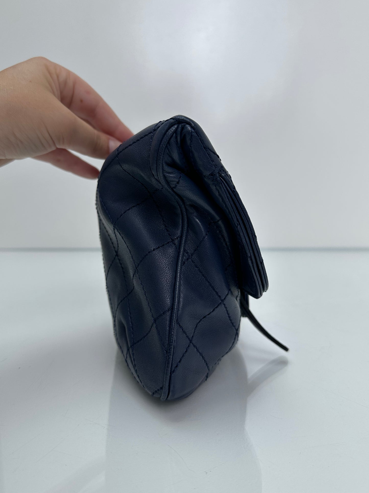 Chanel Blue Lambskin Quilted CC Clutch SHW #14