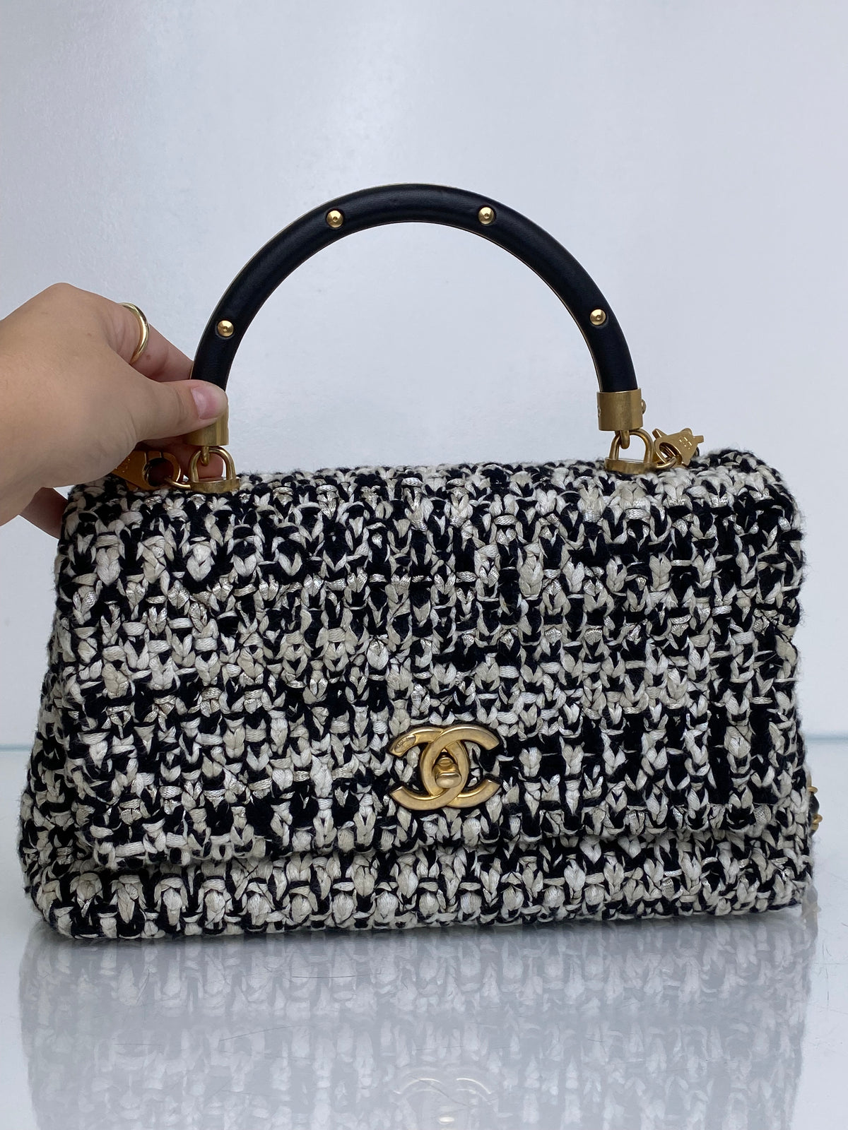 Chanel Cream & Black Crochet Coco Handle Bag GHW #25