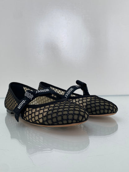 Dior Black Mesh Ballet Flats, 37.5