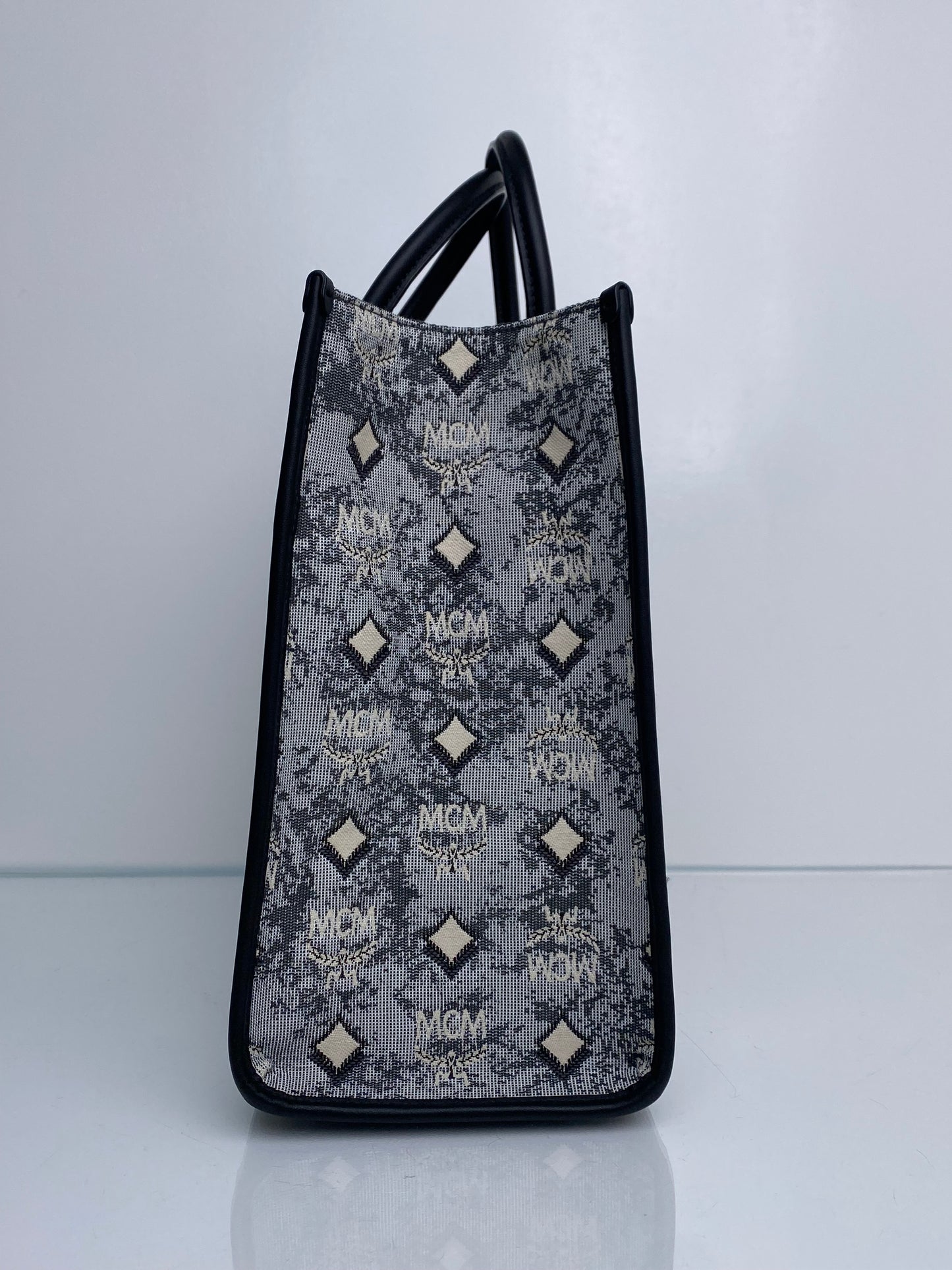 MCM Munchen Black & White Canvas Tote Bag