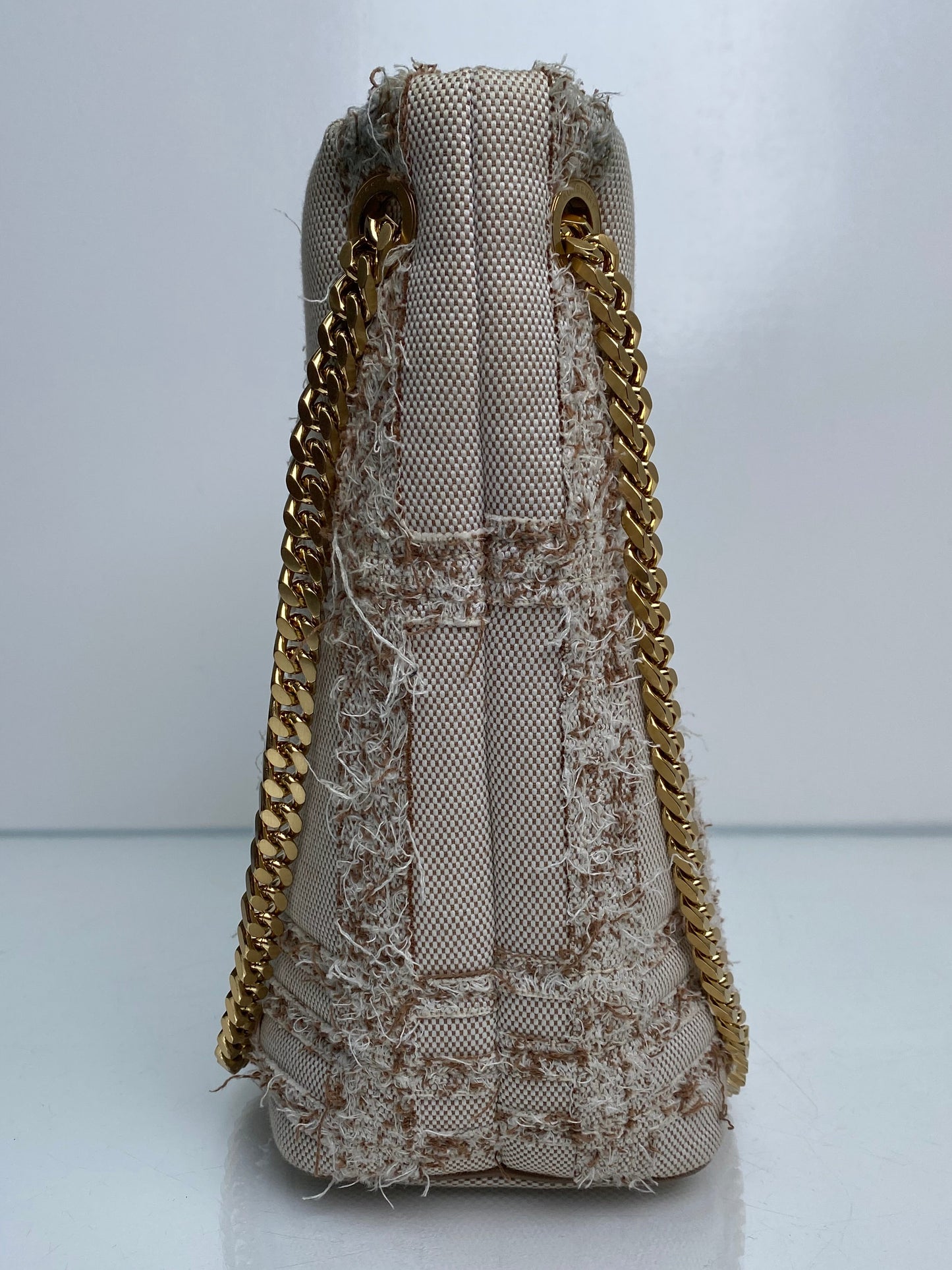 Burberry Tan & Beige Lola Needle Punch Check Canvas Small Bucket Bag GHW