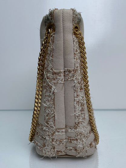 Burberry Tan & Beige Lola Needle Punch Check Canvas Small Bucket Bag GHW