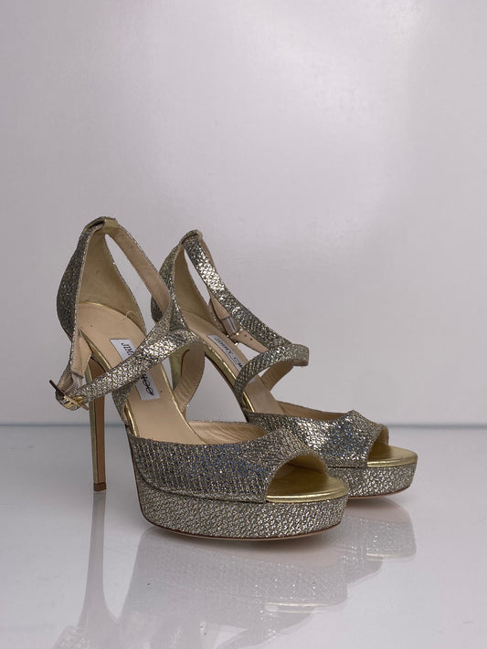 Jimmy Choo Gold & Silver Cross Strap Heels, 42