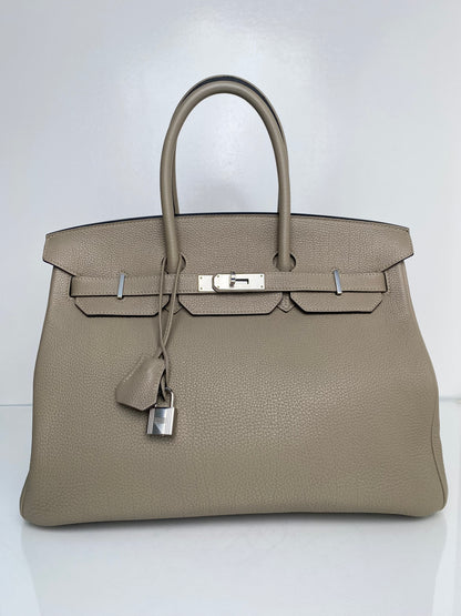 Hermes Birkin 35 Argile Clemence PHW #P