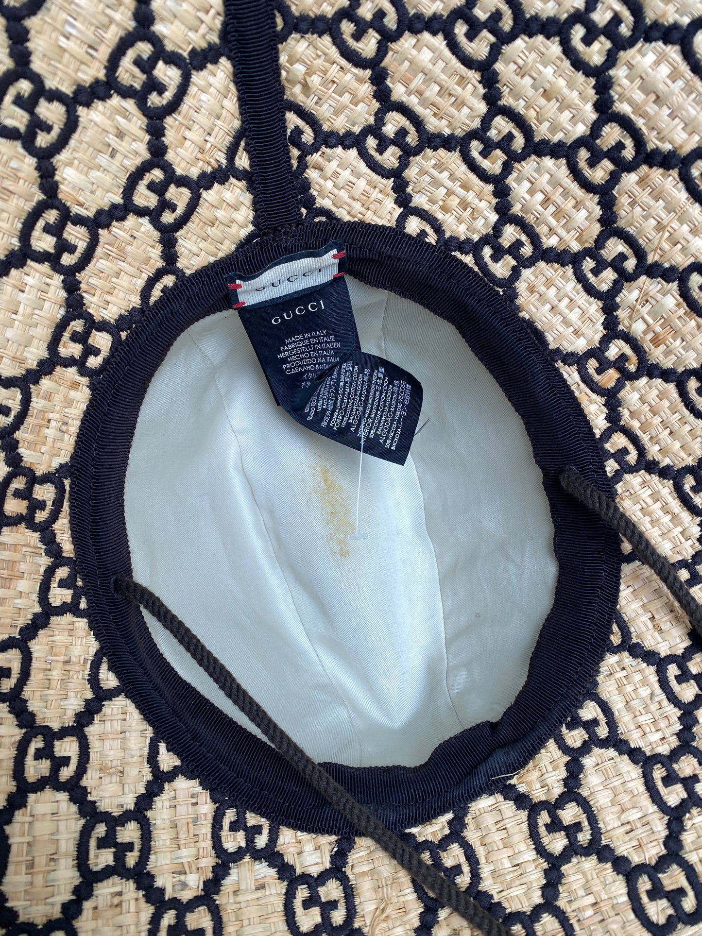 Gucci Brown & Tan Raffia GG Wide Brim Hat