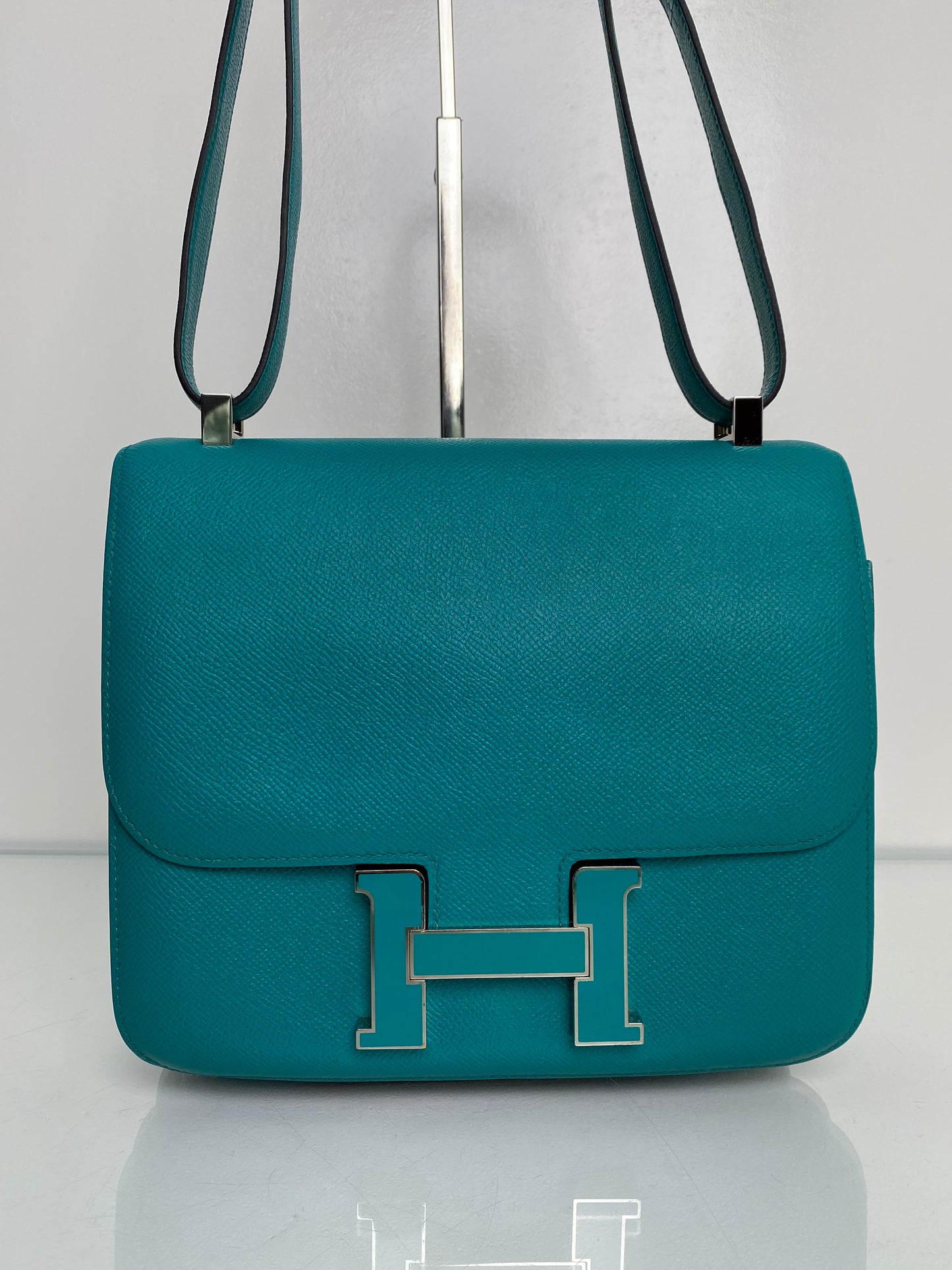 Hermes Constance 24 Bleu Paon Menthe Epsom PHW #A