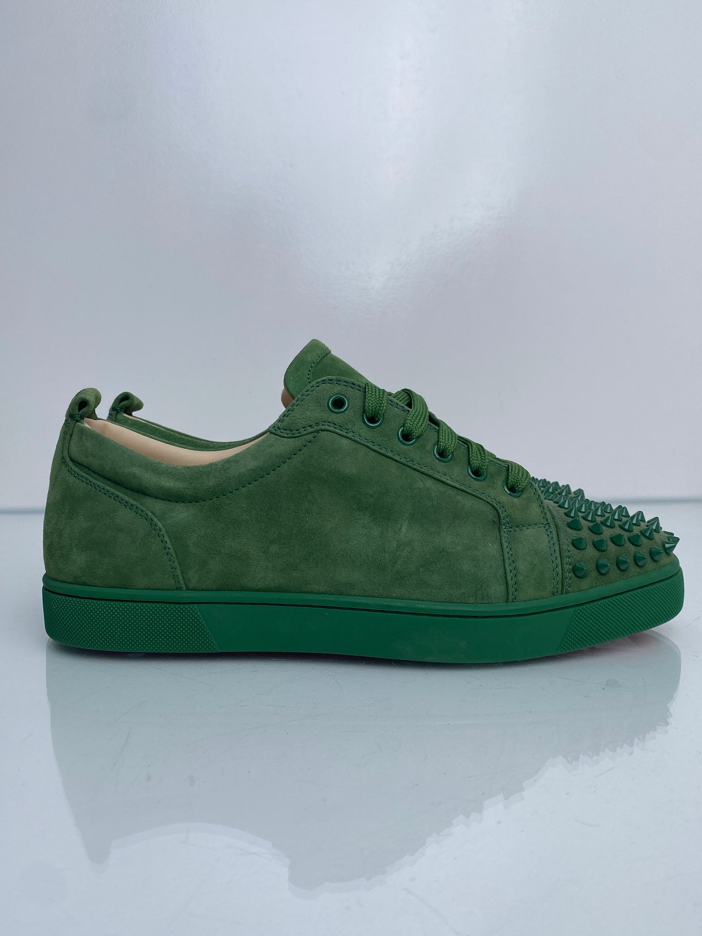 Christian Louboutin Green Suede Low-Top Spike Sneakers, 43