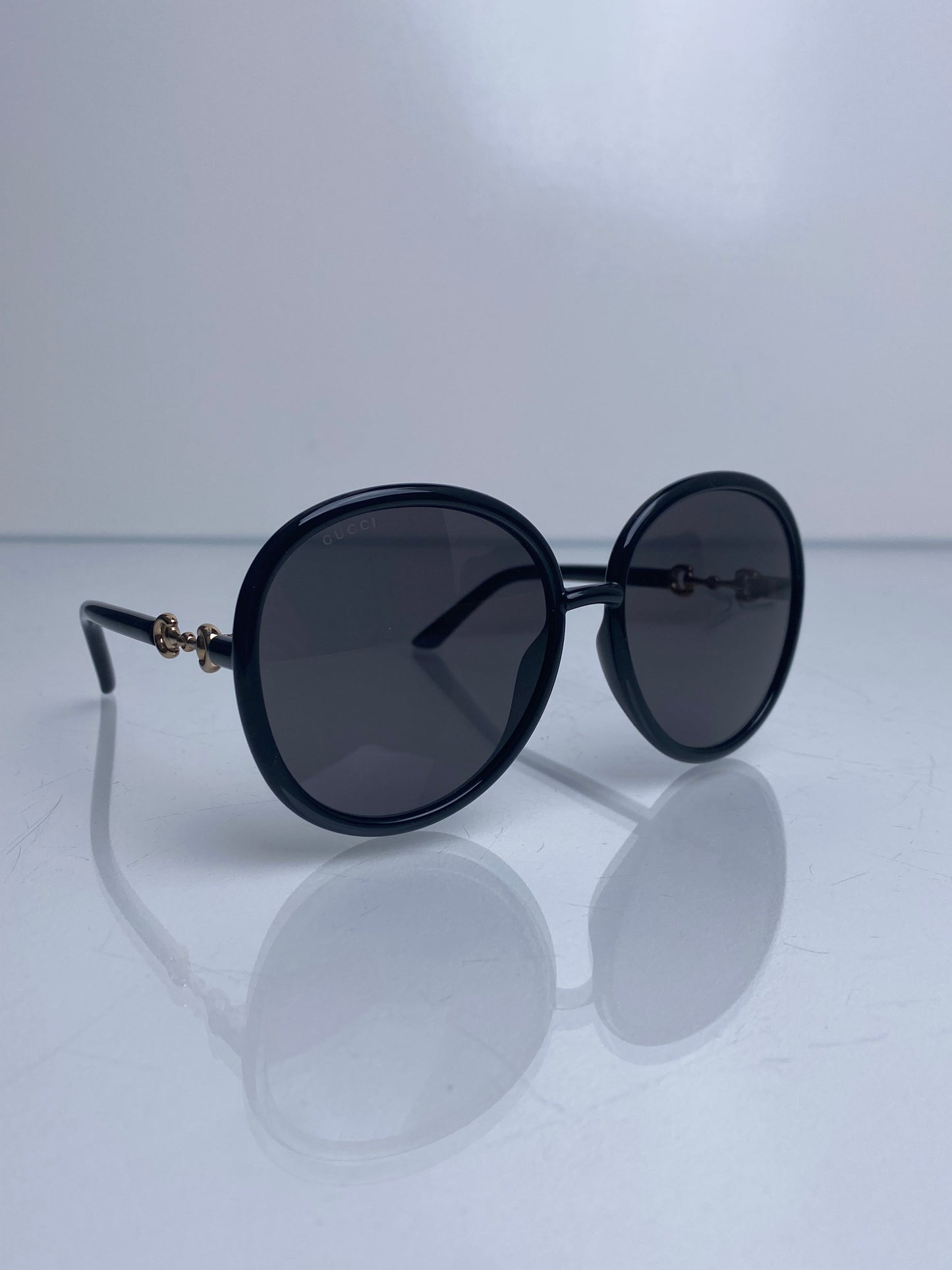 Gucci Black Circular Horsebit Sunglasses GHW