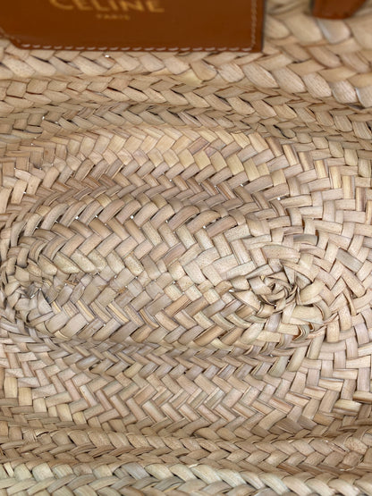 Celine Triomphe Tan & Brown Classic Panier Raffia Basket Bag