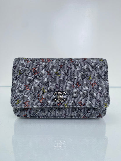 Chanel Grey & Multi Canvas CC Cloud Wallet On Chain Bag SHW