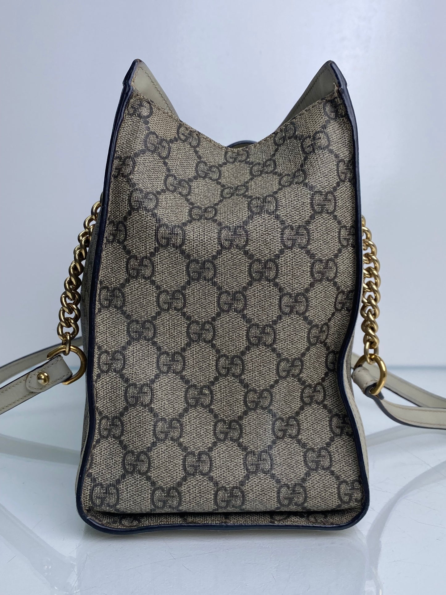 Gucci White GG Suprmeme Medium Padlock Tote Bag GHW (As Is)