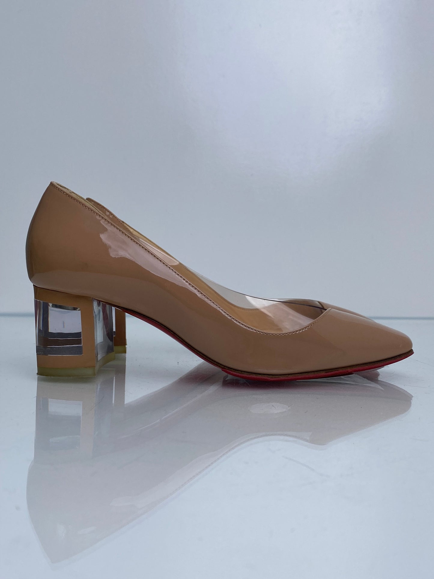 Christian Louboutin Nude & Clear Block Heels, 35
