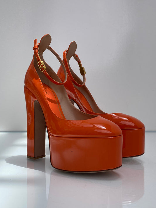 Valentino Orange Patent Platform Pumps, 38