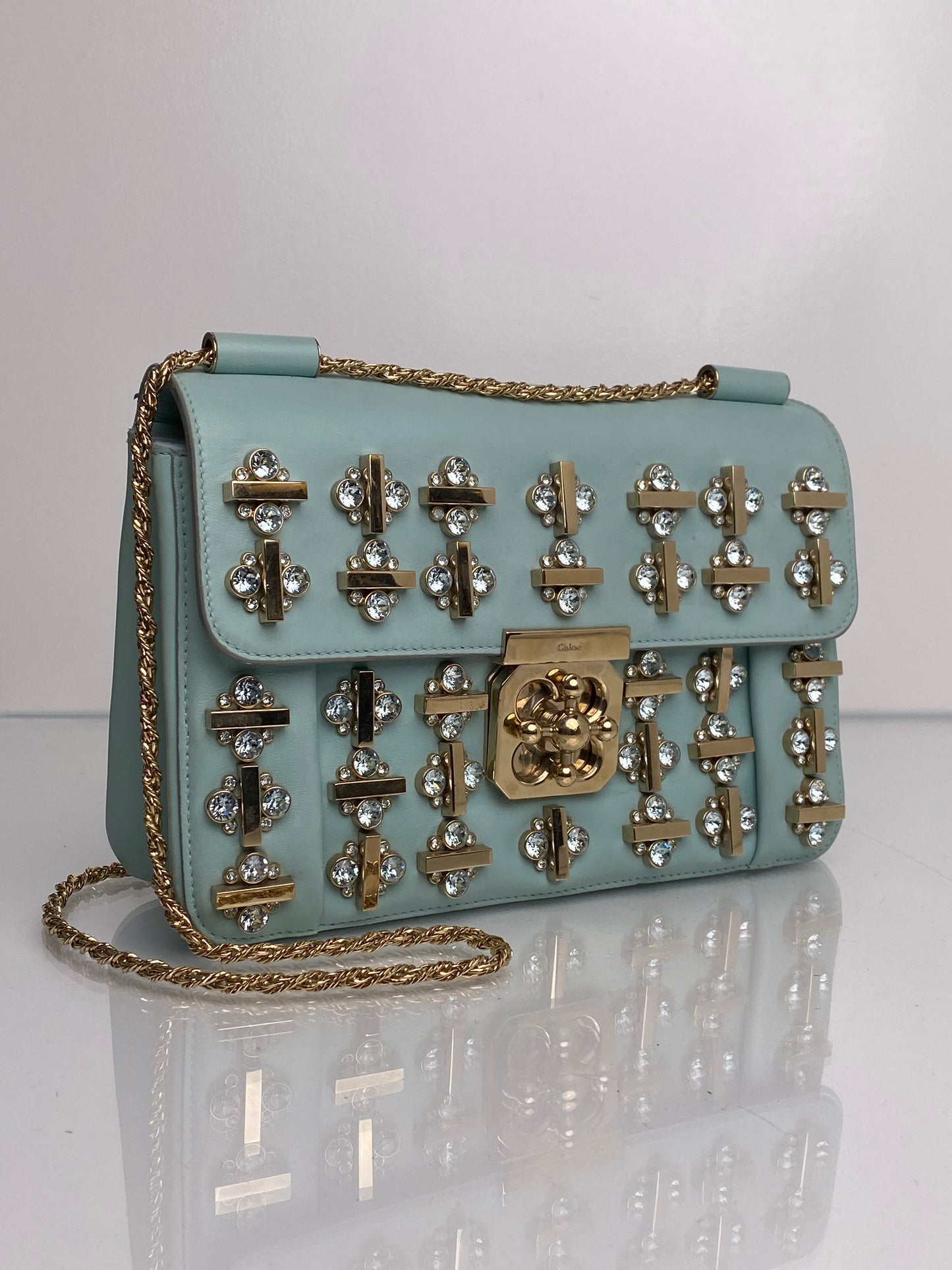 Chloe Teal Crystal Embellished Elsie Shoulder Bag