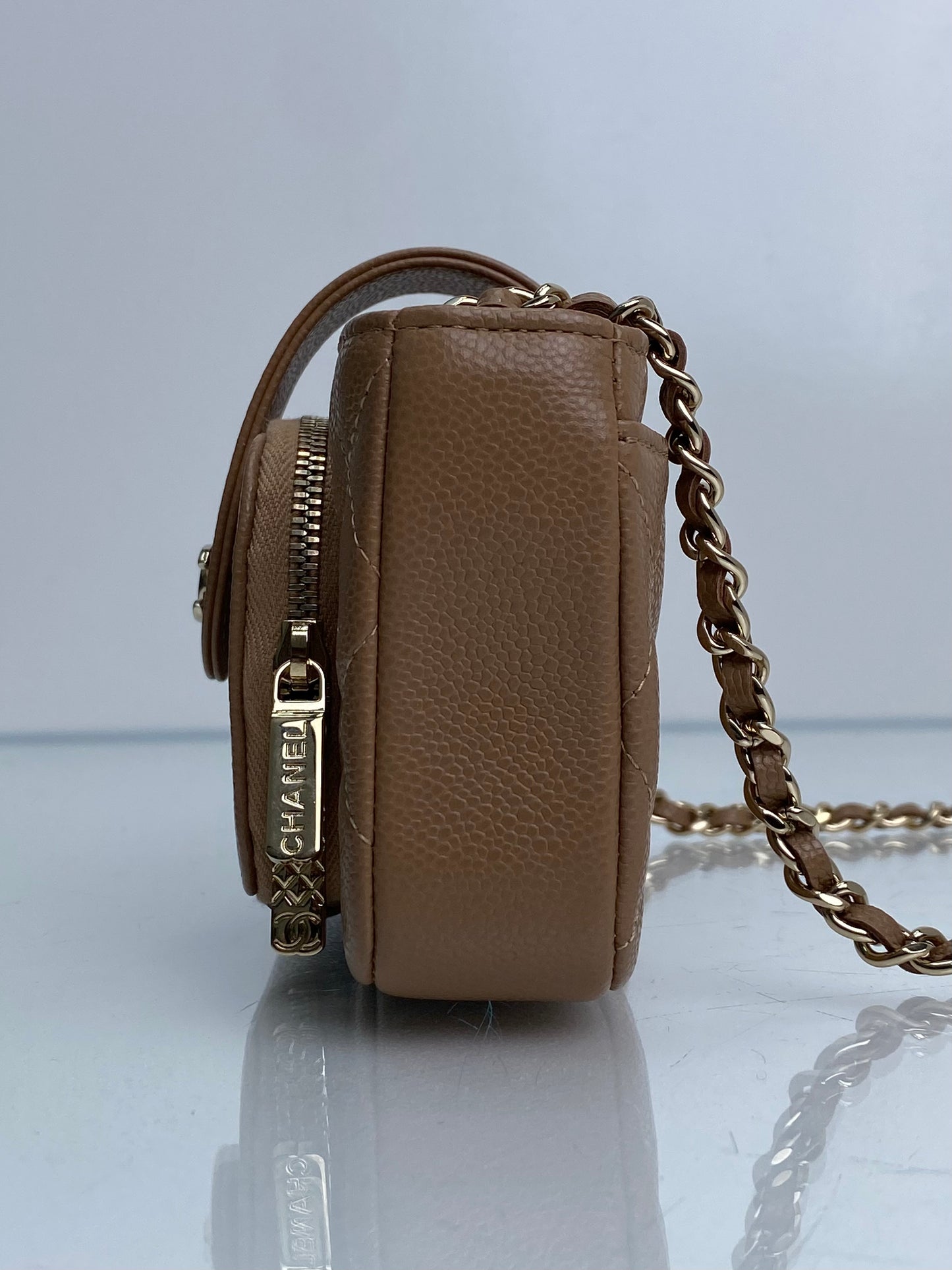 Chanel Quilted Beige O-Phone Holder Caviar LGHW
