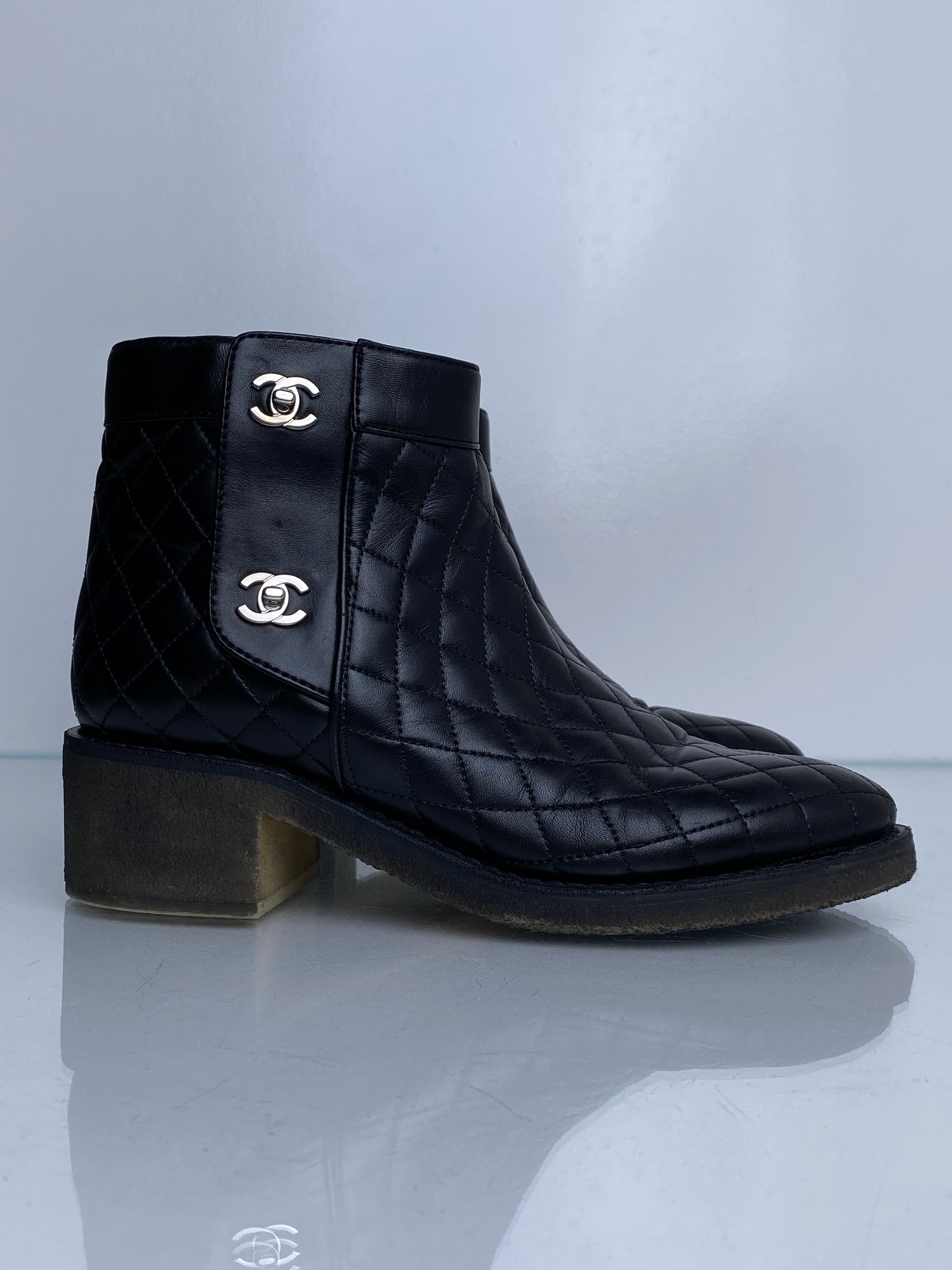 Chanel Black Quilted CC Turnlock Booties, 40