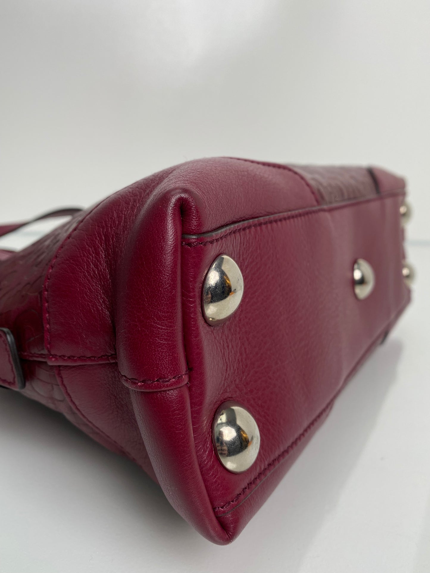 Gucci Burgundy Embossed Horsebit Bag SHW