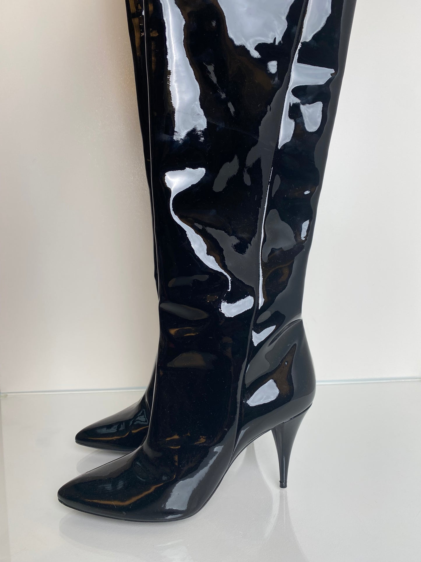 Saint Laurent Black Patent Over The Knee Boots, 40.5