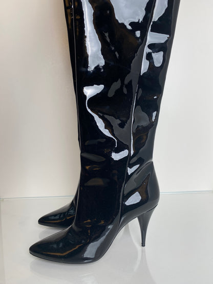 Saint Laurent Black Patent Over The Knee Boots, 40.5