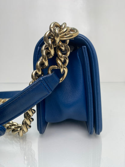 Chanel Boy Bag Blue Chevron Lambskin Small GHW