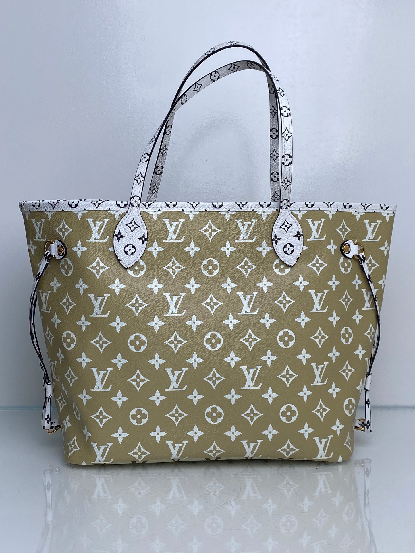 Louis Vuitton Green, Tan, & White Canvas Giant Monogram Neverfull MM