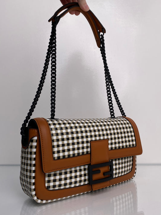 Fendi Brown, Black, & Tan Vichy Interlaced Bag