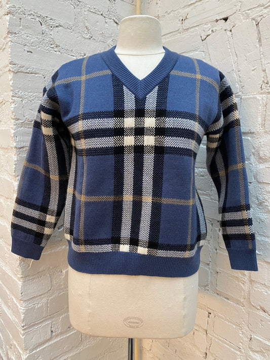 Burberry Kids Blue Tartan Crewneck Sweater, 12Y