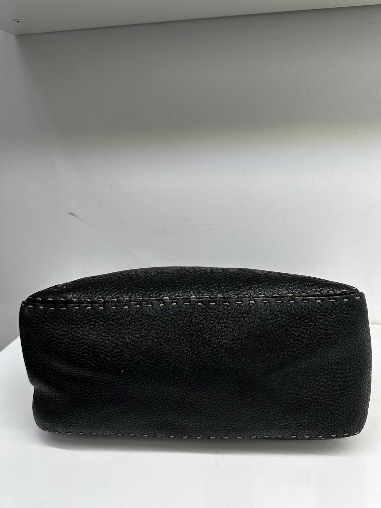 Fendi Vintage Black Leather Silver Detailing Shoulder Bag