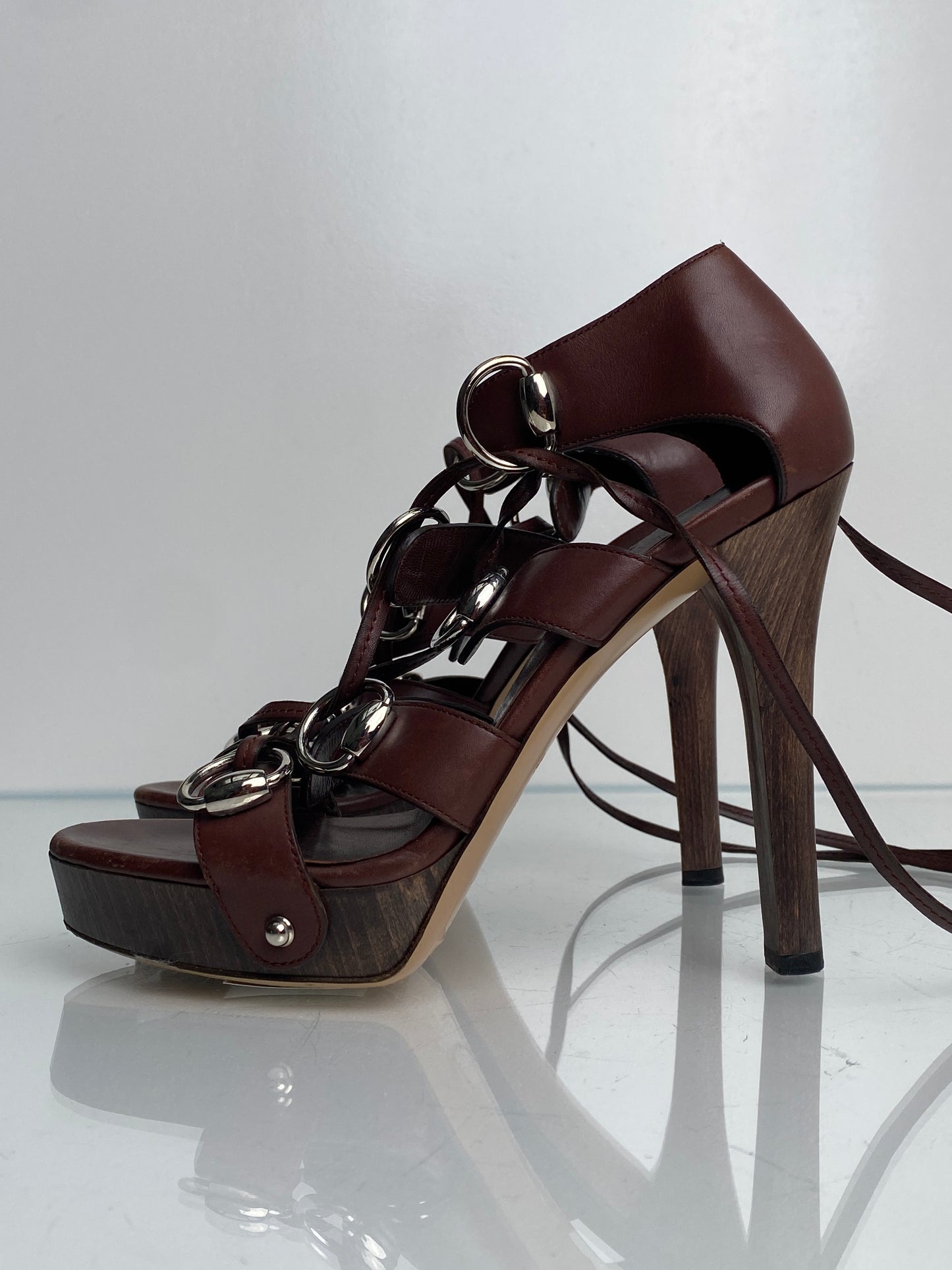 Gucci Brown/Silver Laced Heels, 8.5