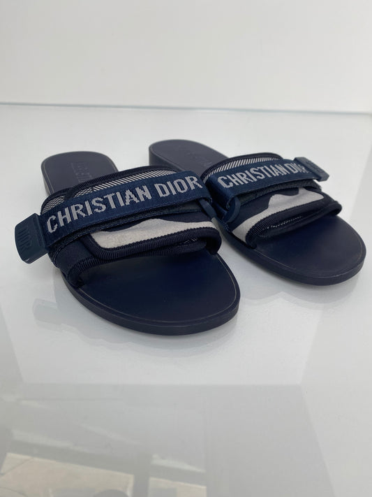 Dior Navy & Grey Logo Rubber Sandals, 39
