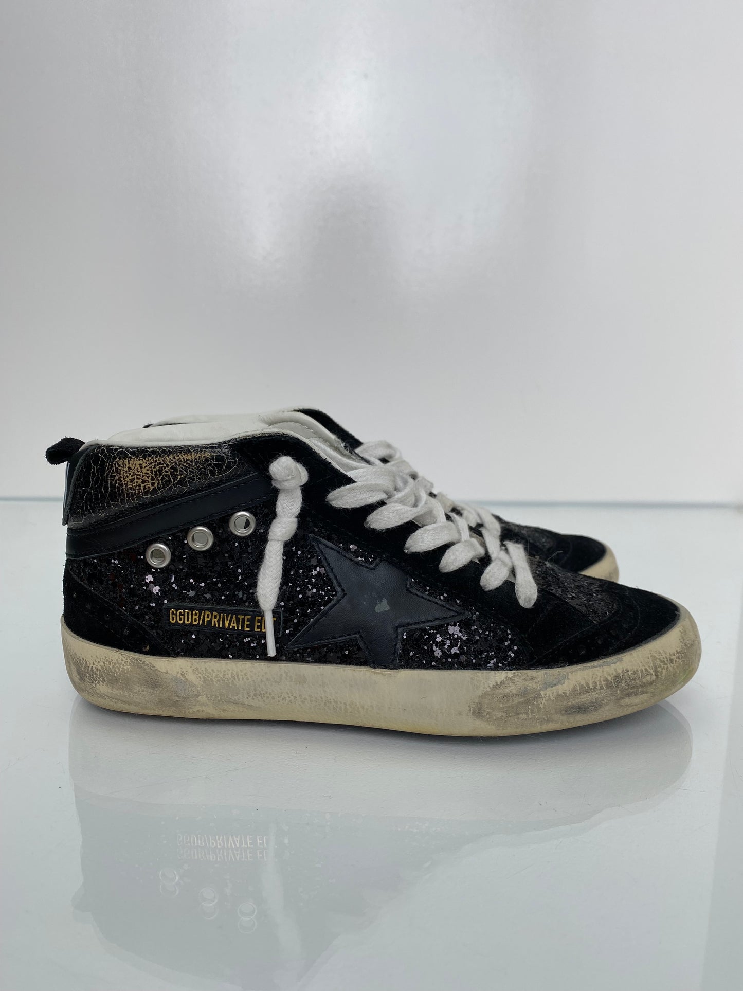 Golden Goose Black Sparkle High-Top Sneakers, 36