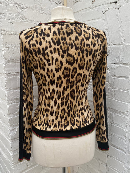 Roberto Cavalli Gym Cheetah Sequin Long Sleeve Top, 38