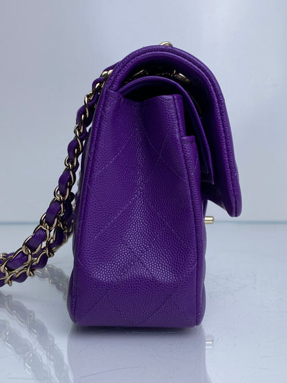 Chanel Purple Caviar Small Double Flap Bag GHW