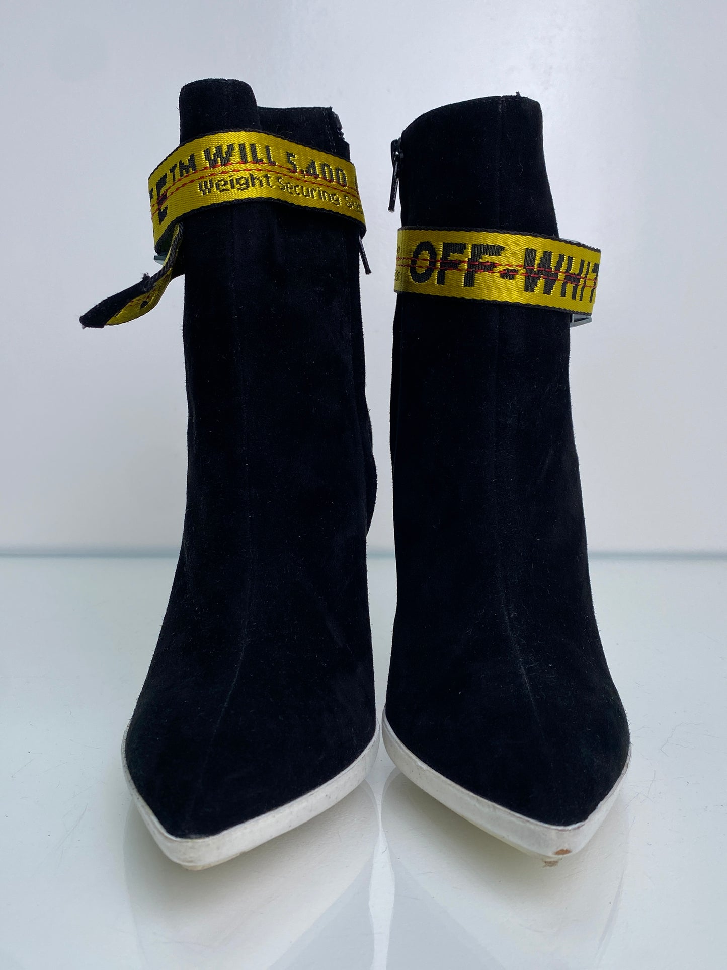 Off White Black & Yellow Suede Booties, 39
