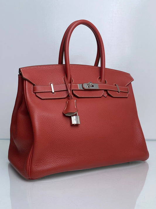 Hermes Birkin 35 Eclat Sanguine / White Clemence Clemence PHW #O