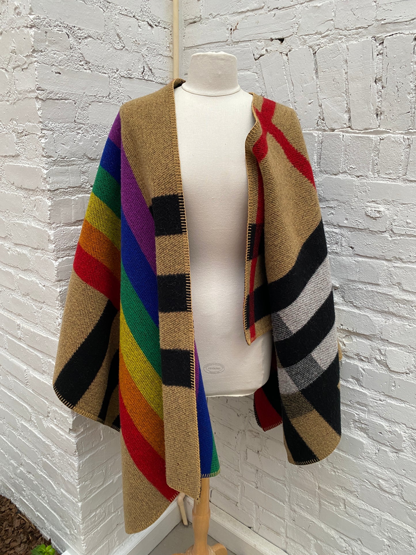 Burberry Rainbow & Plaid Wool-Cashmere Blend Poncho/Scarf