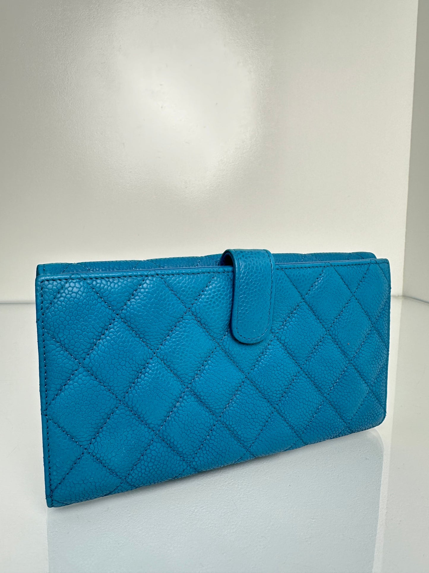 Chanel Quilted Caviar Leather Blue Long Wallet SHW