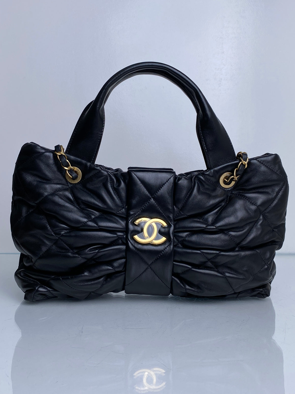 Chanel 2025 Black Lambskin Bow Bag GHW