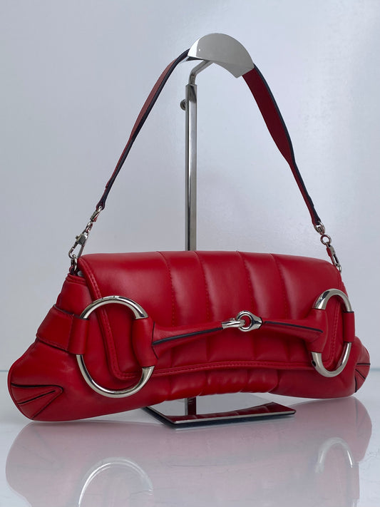 Gucci Red Napa Vertical Horsebit Clutch Bag SHW